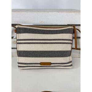 FOSSIL SMALL NAVY AND OATMEAL STRIPED CANVAS CROSSBODY BAG